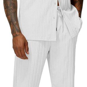 Elegant Men's 2 Piece Striped Matching Set - Breathable Summer Wear Large